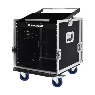 PRORECK 10U 20'' Slant Mixer Top Rack Case Plywood Road Case with Casters