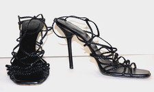 GUCCI Black Braided Leather Strappy High Heel Sandals US 7.5B *LOOSE ACCENT