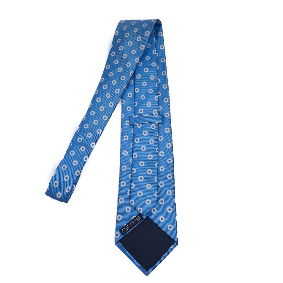 Corbata de seda Atelier F&B azul patrón geométrico hecha en Francia 3,5x59 Foto 4 de 4