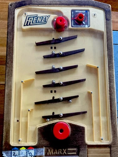 Vintage 1974 Marx FRENZY Table Top Pinball Arcade Flipper Game Works!