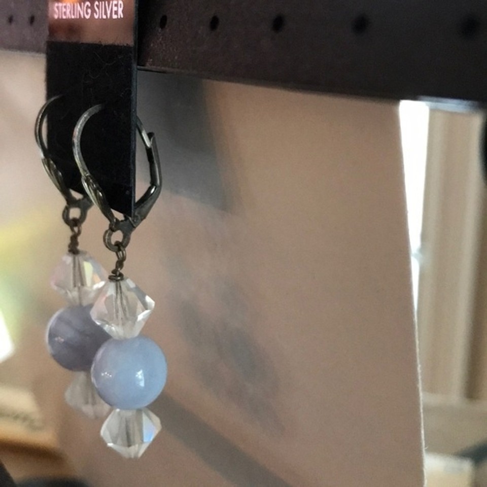 Vintage Handmade Blue Lace Agate Sterling Silver Swarovski Crystal Drop vintage-handmade-blue-lace-agate-sterling-silver-swarovski-crystal-drop