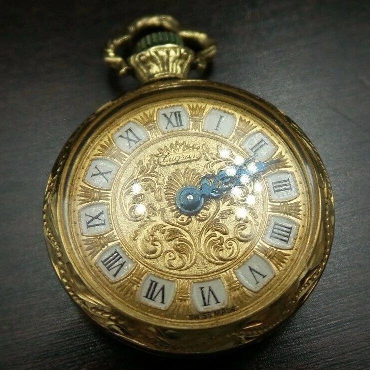 Stylish Vintage 1950s LUGRAN Switzerland 18K Yellow Gold Pocket Pendant Watch