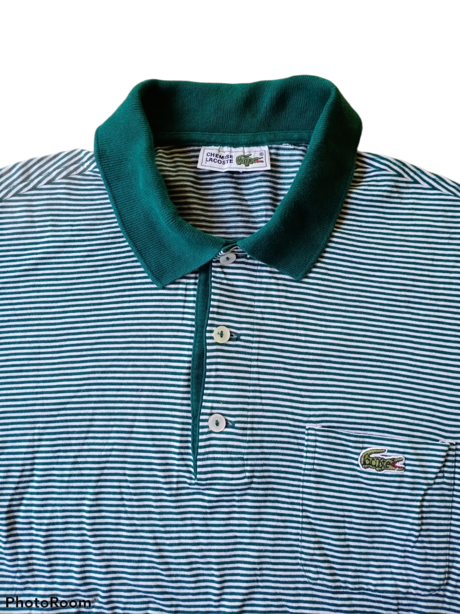 Vintage Chemise Lacoste Green Stripe Polo T Shirt 90s Pocket Vintage Chemise Lacoste Green Stripe Polo T Shirt 90s Pocket