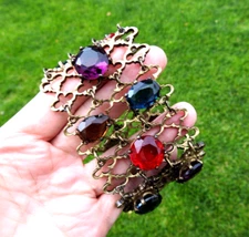 Vintage Sweet Romance Victorian Swarovski Large Crystal Runway Bracelet 8"