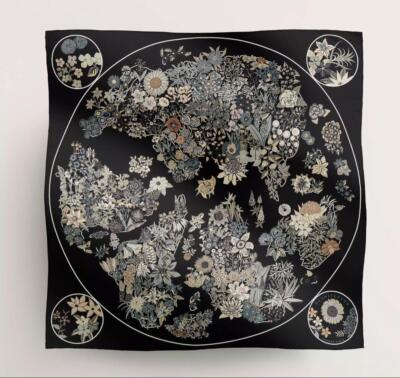 Hermes Scarf Planifleurs 90 cm silk black Carre flower 35