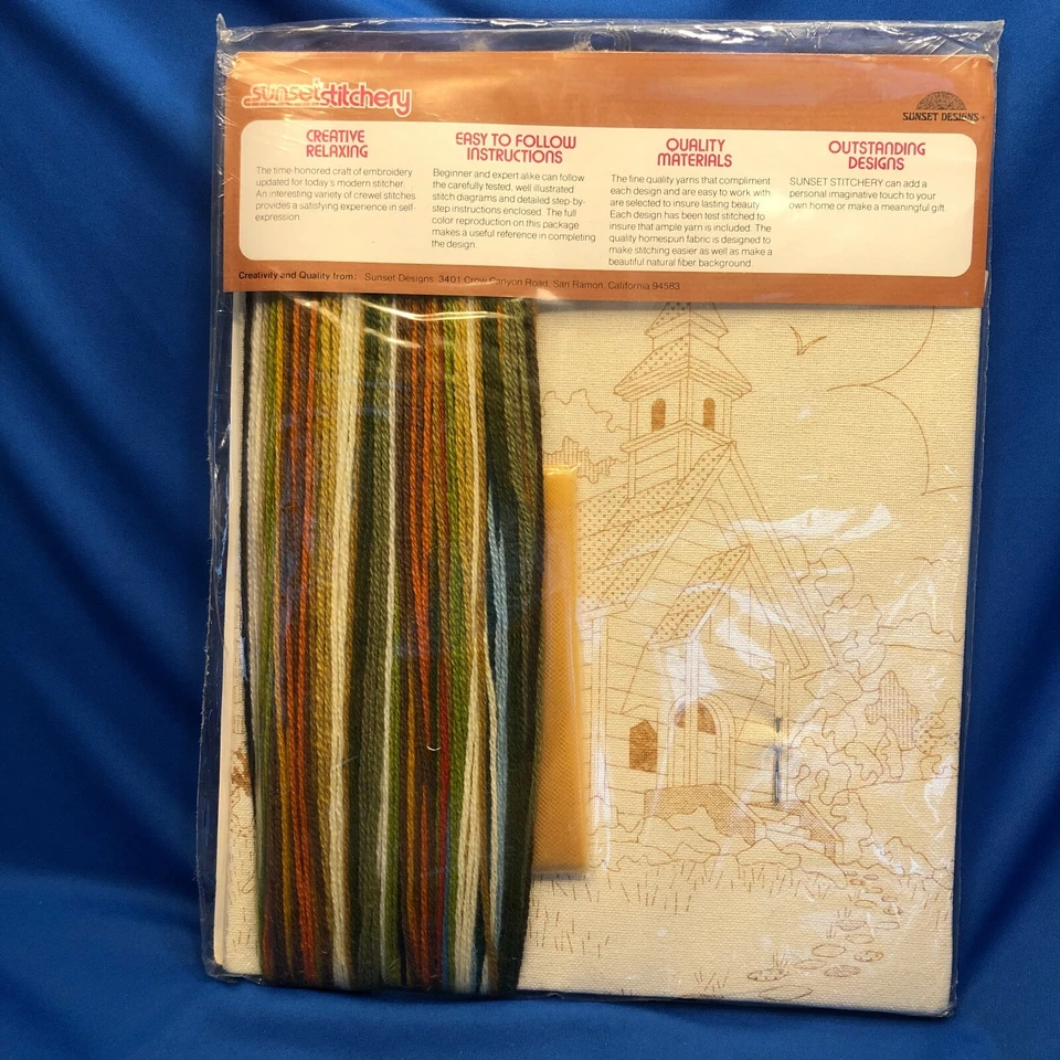 NIP Sunset Stitchery "Country Church" crewel embroidery kit #2479 B. Jennings - Image 3 of 4
