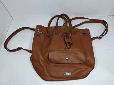 Large Carlos By Carlos Santana Backpack Purse Brown Leather Magnet Buttons