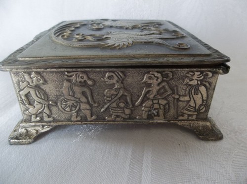 Caja de baratija de metal diseño de gallo forrado de madera ocupado Japón marcado forrado de madera - Imagen 6 de 10
