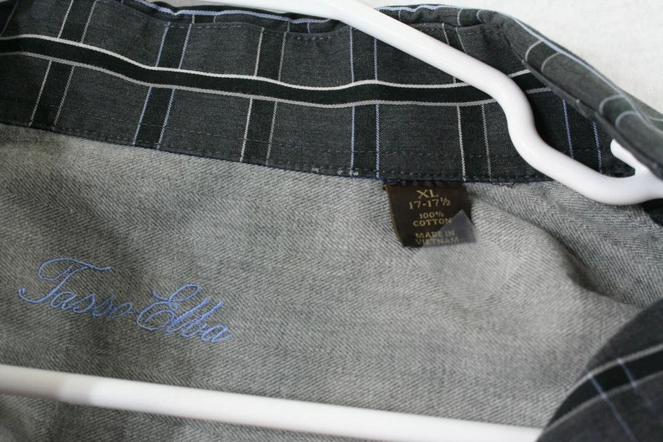 Tasso Ella Mens XL Gray Plaid Check Long Sleeve Button Up Shirt - Image 2 of 4