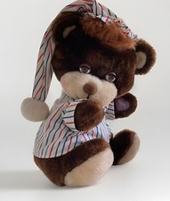 VTG Fisher Price Teddy Beddy Plush Sleepy Eye Bear Striped Pajamas Hat NO SOUND