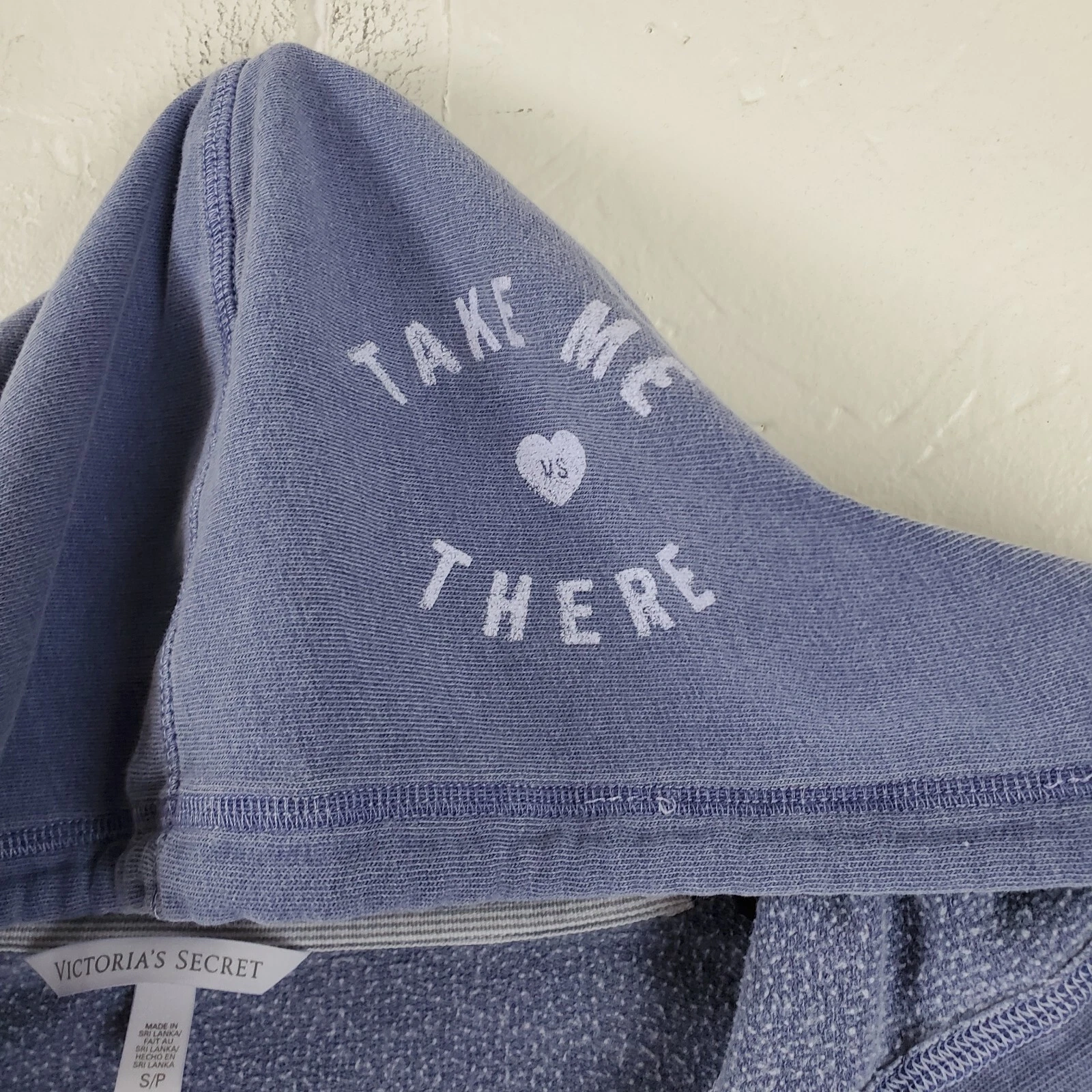 UNDERCOVER Victoria's Secret felpa con cappuccio donna piccola blu coulisse scollo a V manica lunga grafica