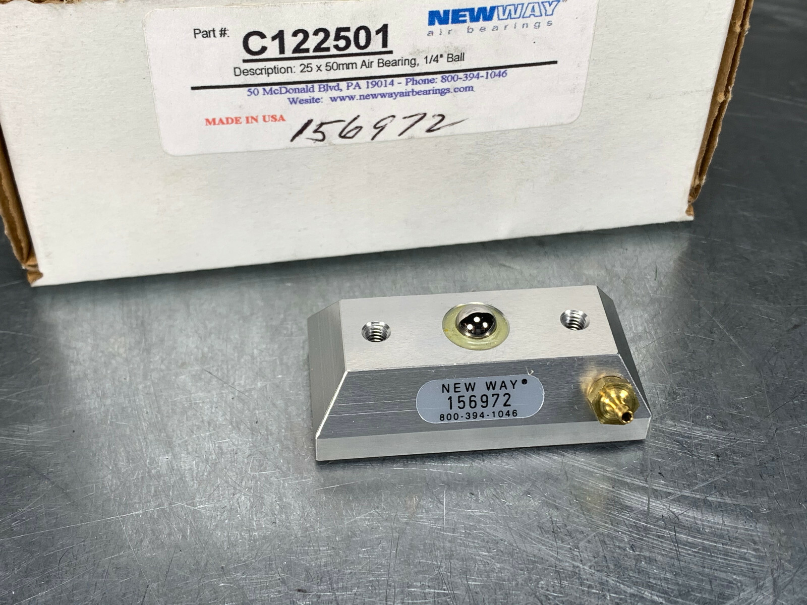 New Way CMM Air Bearing .250" (1/4") Ball 25mm x 50mm, Standard Flow