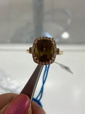 6.2 Carat AAA Sava Sphene Emerald Cut w/ .40CTW Diamond Ring in 18K