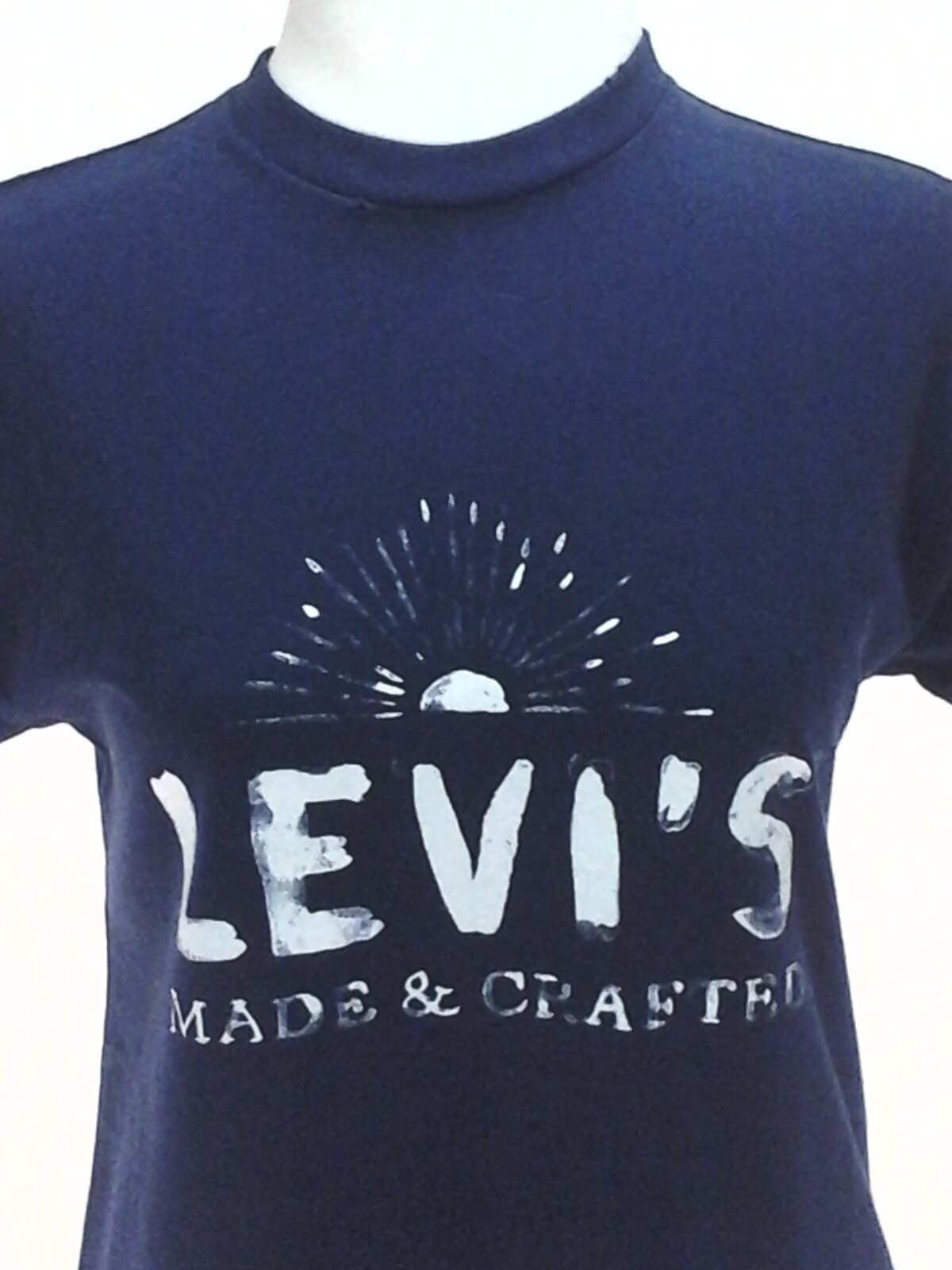 LEVI'S Made & Crafted Logo Boy Tee Tshirt Blue White Distressed Women's 0/XS $88 image 2