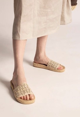 Tory Burch Ribbon Espadrille Ribbon Slide Herringbone Cream \u0026 Black Size  7.5 NIB | eBay