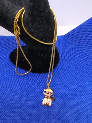 Siamese Cat Necklace Gold Chain 18'' NWOT