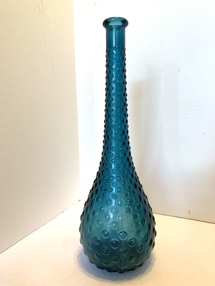 Empoli Italian Vintage MCM Teal Peacock Hobnail Glass Decanter Genie