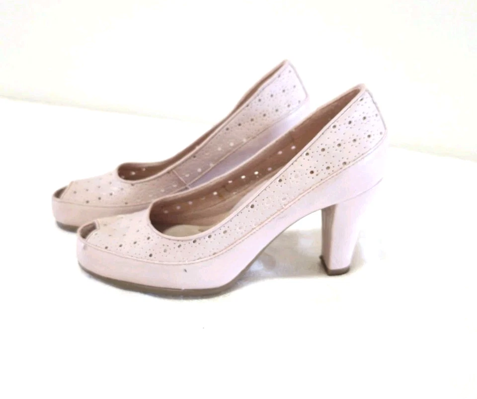 A2 Aerosoles Comfort Benn Station Peep Toe Pumps Heels Shoes 6 M Pink Patent - Image 4 of 4
