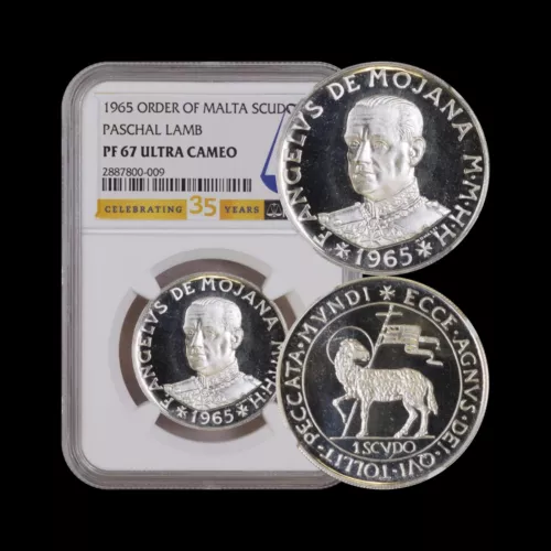 MALTA. 1965, 1 Scudo, Silver - NGC PF67 - Paschal Lamb