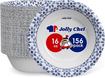 16oz Paper Bowls 156ct, Soak Proof Heavy Duty Disposable for Meals