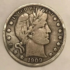 1909-s Barber half dollar, F/ VF, better date