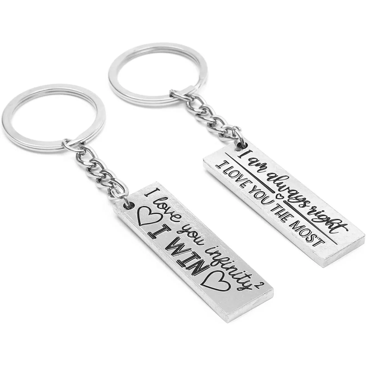 6 Pairs Engraved Silver Metal Relationship Keychains for Couples