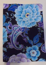 Fabric Standard Paperback Book Cover Blue Lavender Black Floral Print Fabric