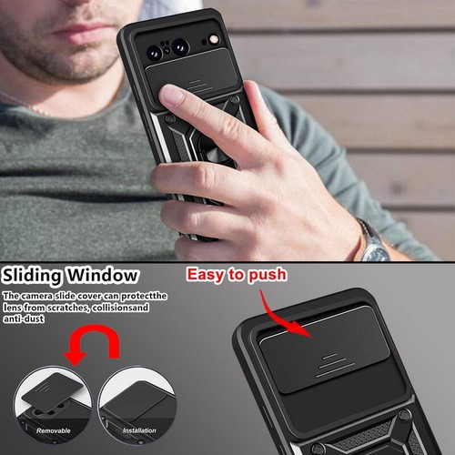 Ring Holder Armor Phone Case For Google Pixel 8 6 Pro Slide Lens Protect Cover - Zdjęcie 7 z 16