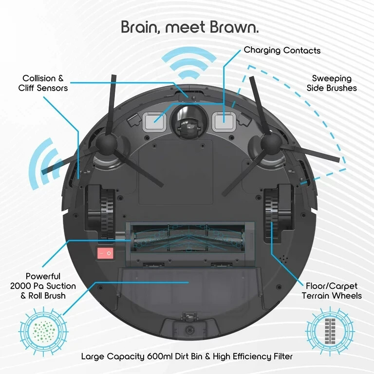 IonVac Smart Clean Robo Vac 2000 WiFi Connected Vaccum w/ Remote and