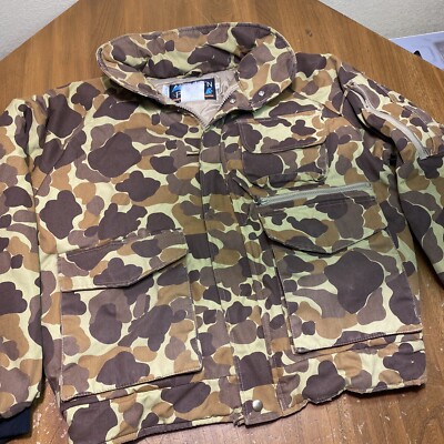 Mount n Prairie Duck Hunting Jacket Coat mens L Woodland pattern hooded