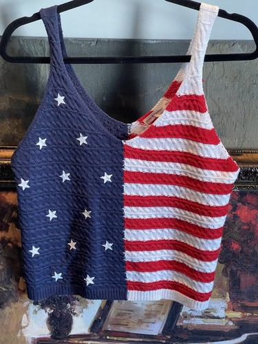 Women's Moon & Madison Knitted Stars Stripes American Flag Tank Top Sz XL NWT - Picture 4 of 12