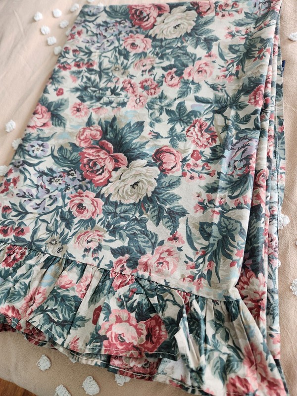 Vintage Ralph Lauren Kipling Floral Print Ruffled TWIN Flat Sheet