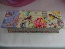 Schmuckkästchen Schatztruhe Schmuckkassette aus Stoff mit Blumen Vögeln gelb