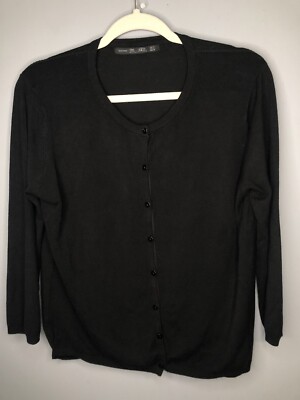 Zara Knit Womens Black Button Up Cardigan Sweater Size L EUC
