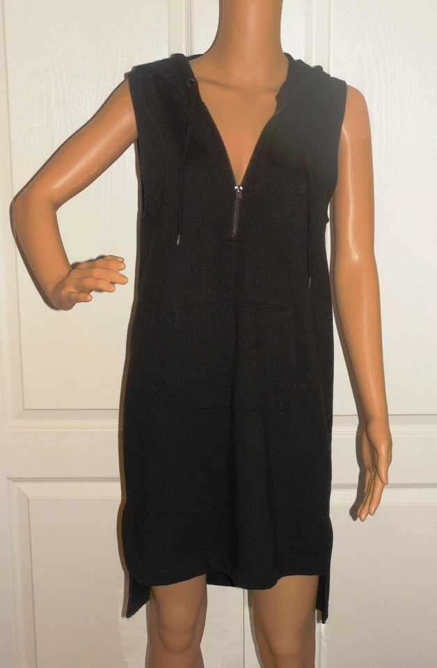 Women's Small Black Sporty Sleeveless Sweatshirt Hoodie Dress Pullover Cover-up - Image 2 of 4