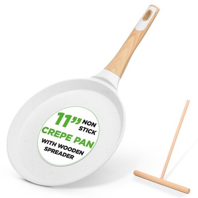 NutriChef 11  Non-Stick Crepe Pan w/ Spreader, Bakelite Handle-White CreamMarble