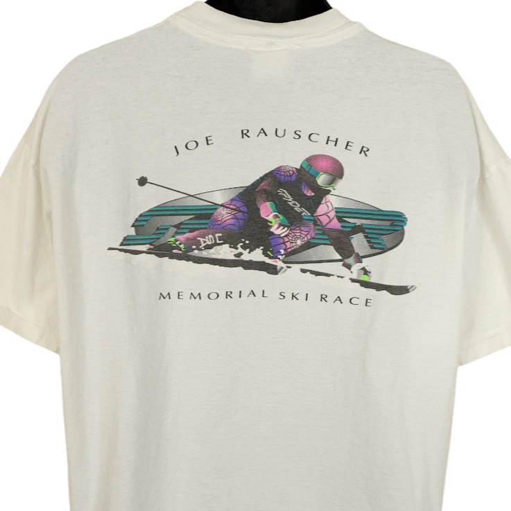 复古 Joe Rauscher 滑雪比赛 T 恤男式尺寸 2XL 90 年代 Spyder 美国制造 — 第 4/4 张图片