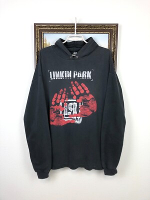Vintage Linkin Park Band Hoodie Over Print Mens Black Rare Jacket