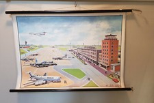 D.Lordey Flugplatz Flughafen Rollkarte Lehrkarte Schulkarte Schulwandkarte 60er