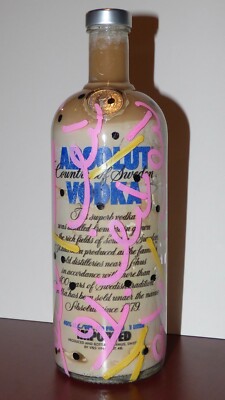 ROMERO BRITTO HAND PAINTED ABSOLUT VODKA BOTTLE 1990s VINTAGE