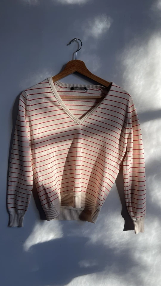 Vintage Givenchy Sport Cream and Red Striped Knit Sweater Preppy Mod Size 36 - Image 3 of 4