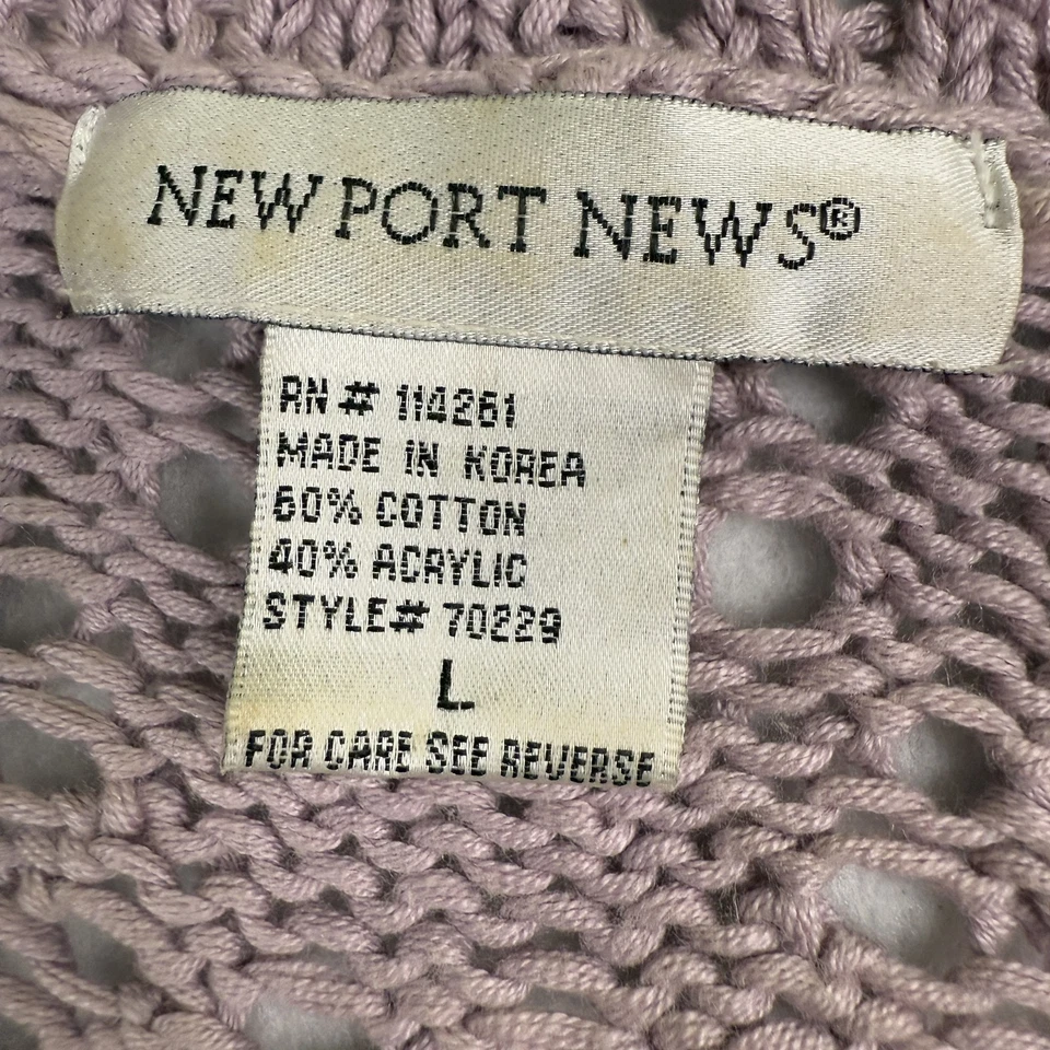 Cárdigan boho vintage NEWPORT NEWS suéter para mujer grande púrpura tejido abierto ganchillo Foto 3 de 4