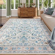 Washable Area Rug, 9x12 Boho Floral Soft Rugs for Living Room, Non