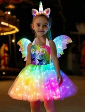 Girls Unicorn Costume, Rainbow Unicorn Dress, LED Light Up Unicorn Tutu with .