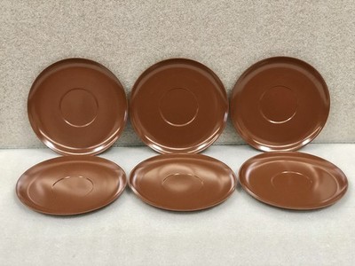 S/6 Vtg Laguna Melmac Los Angeles Brown 5-5/8'' Round Saucer Dish Plate #302 GUC!