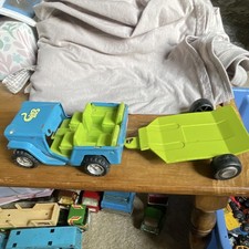 Vintage Toy Jeep Style Vehicle W Matching Trailer Bluegreen Tin Vintage Toy Jeep Style Vehicle W Matching Trailer Bluegreen Tin