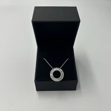 Zales Sterling Silver Baguette-Cut Circle Pendant Necklace 18”