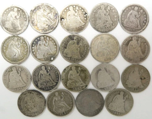 19x 1850-1891 Seated Liberty Dimes 10c 30013