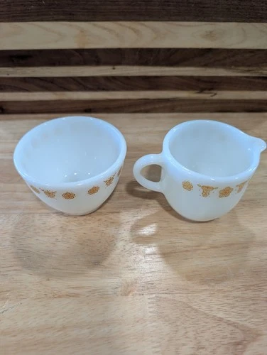 Vintage Corning Pyrex Corelle Tableware Butterfly Gold Cream & Sugar Set No Lid