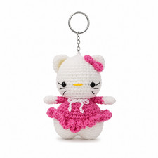 Handmade Crochet Pink Hello Kitty Keychain Cute Plush Bag Charm Stuffed Toy Kids